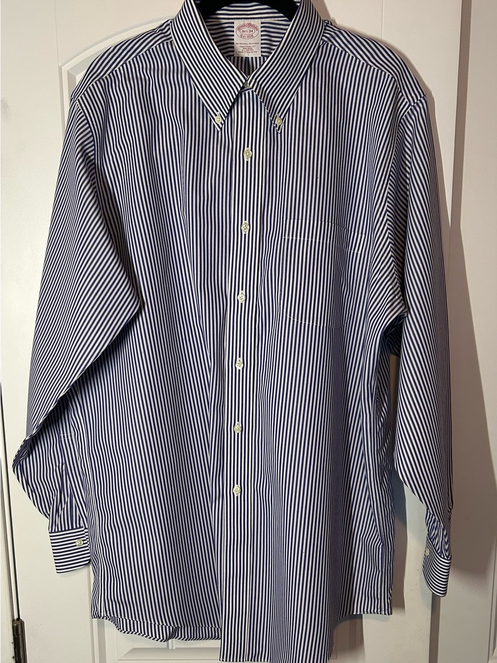 Brooks Brothers Navy & White Pinstripe Button-Down Dress Shirt